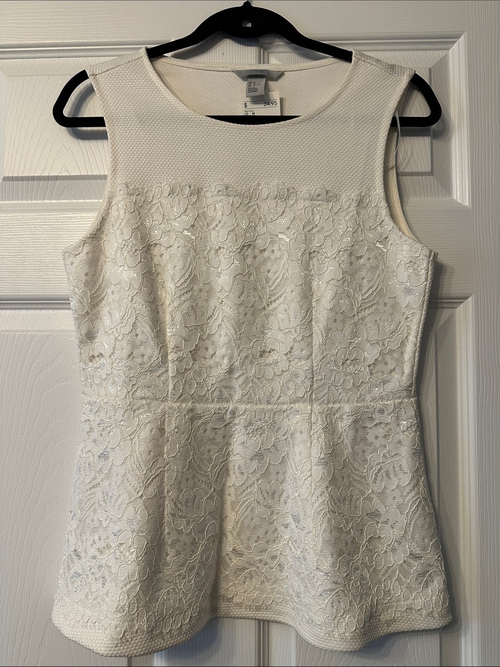 H&M White Lace Peplum Shell Top
